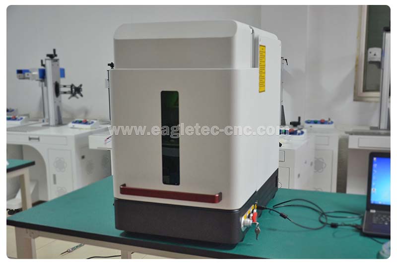 eagletec mini enclosed fiber optic laser engraver with door closed