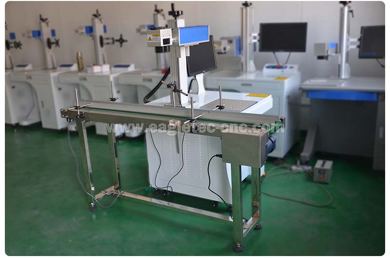 online fiber laser marking machine for flying engraving ready to start