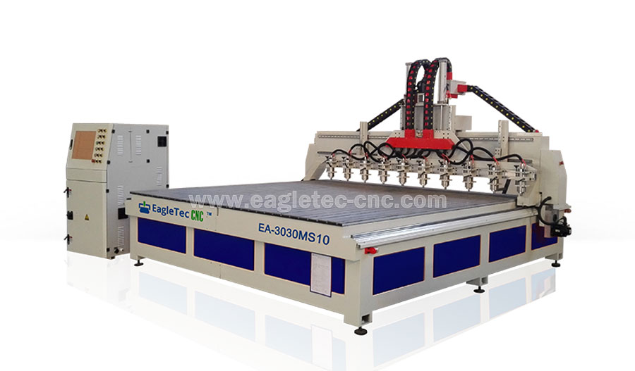 woodworking multi head cnc router machine with 10-spindle on the floor