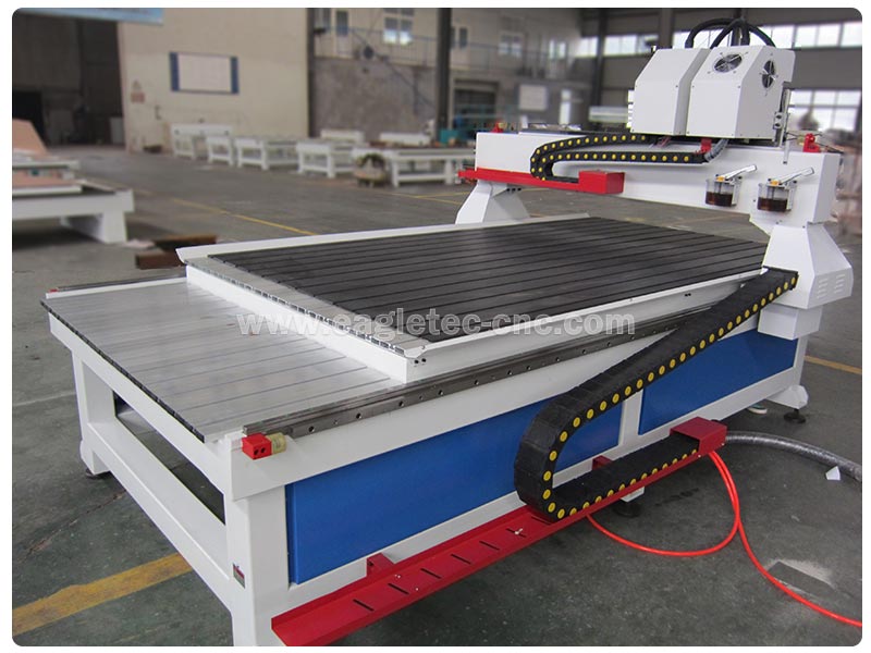 blue and white 4x8 table twin head cnc router is ready in plant