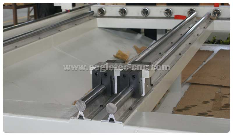 heavy load round linear guideways on multi head cnc router with rotary