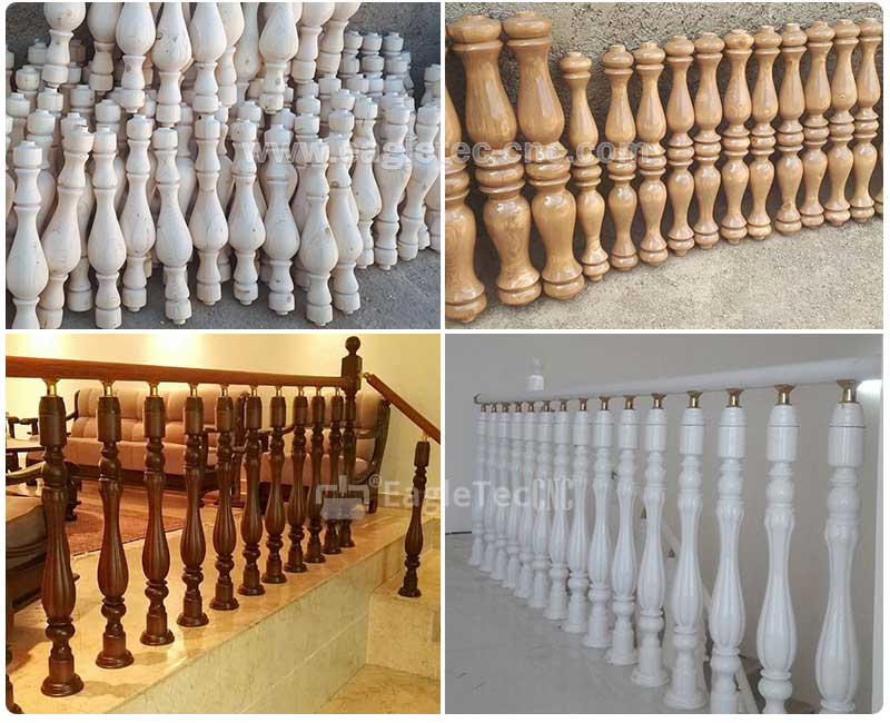 wood newel stair railings made by computer controlled wood lathe