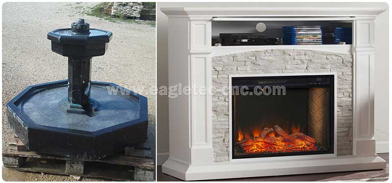 marble portable fountain and granite fireplace projects complete by cnc granite router