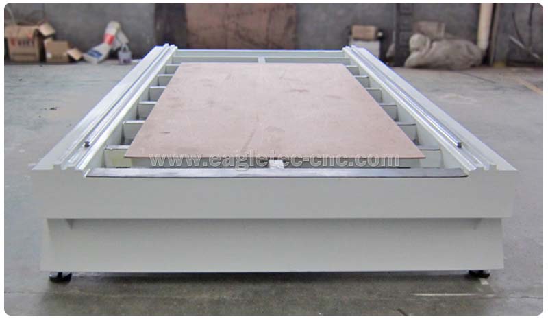 granite cnc router base with 6 adjustable leveling feet mounted in workshop