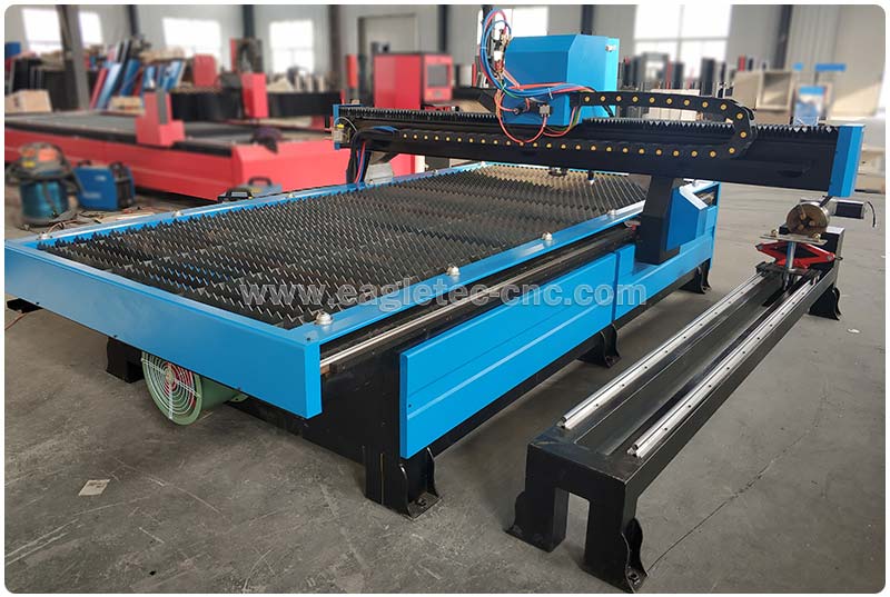 blue cnc plasma 1530 table and its pipe cutter rotary are ready for delivery