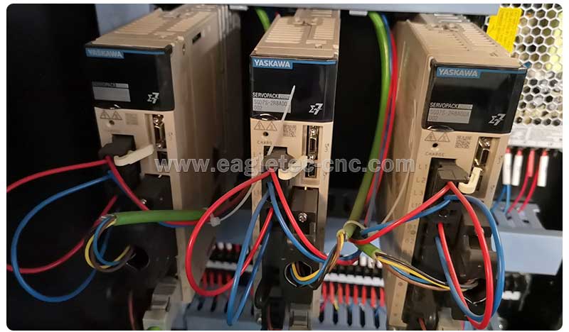 3 sets Yaskawa servo pack installed in electronic cabinet of industrial plasma table