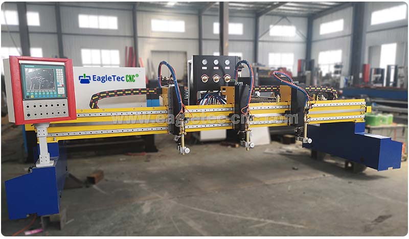 yellow multi-torch gantry CNC oxy fuel cutting machine ready in plant