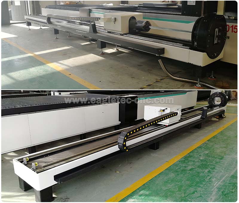 rotary metal tube cutter on the side of exchange table fiber laser cutting machine