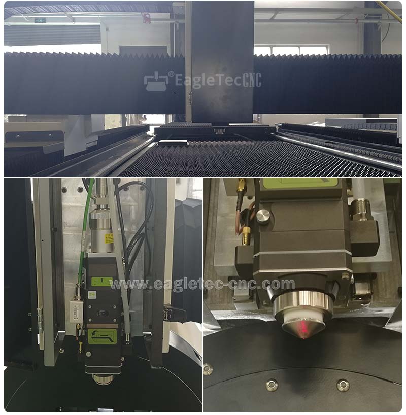 raytools fiber laser cutting head on the metal tube and plate fiber laser cutting machine