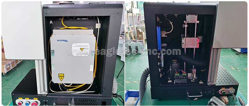 raycus 50w fiber laser source inside the fiber laser engraver machine's electric cabinet