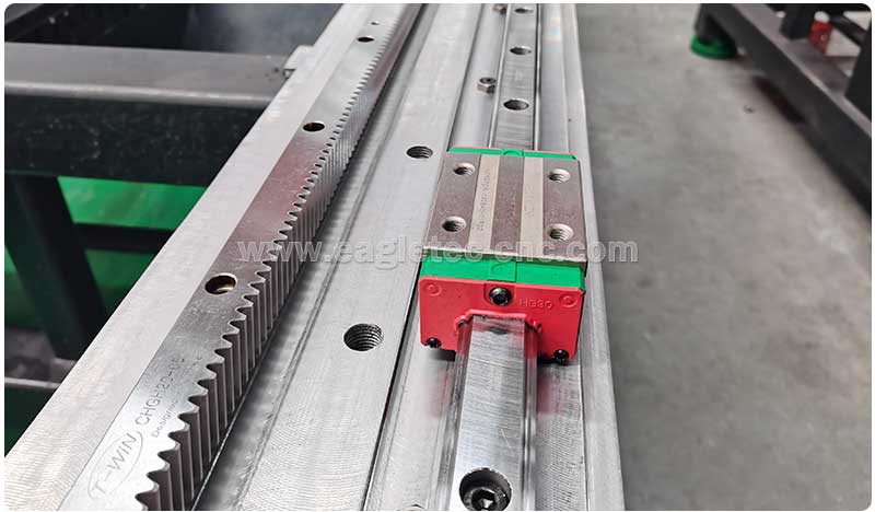 HIWIN linear guides and T-WIN helical racks mounted on the steel laser cutter machine
