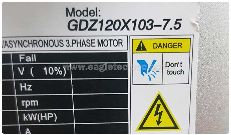 old nameplate of air cooled spindle motor gdz120x103-7.5