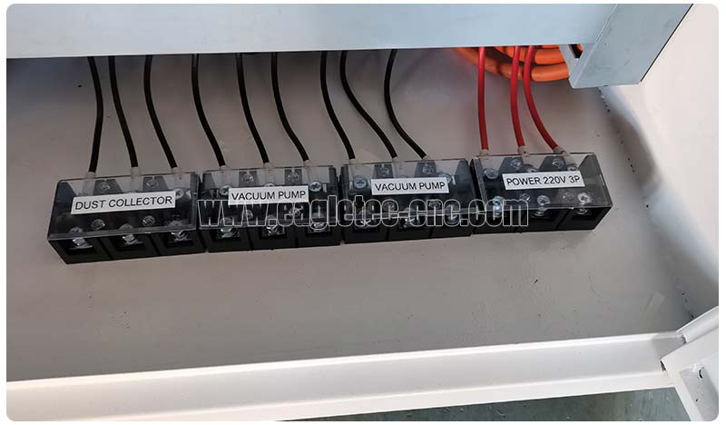 connecting terminals with English labels in the cnc multi-head router electric box