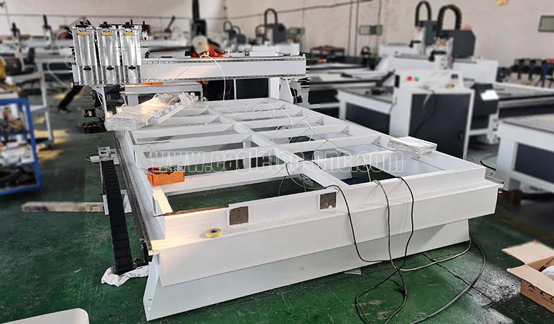three independent head cnc router under assembly in workshop