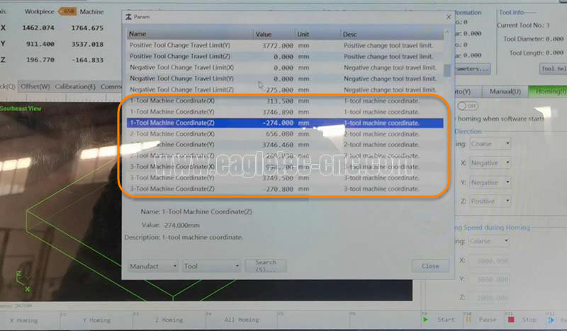 tool machine coordinate menu