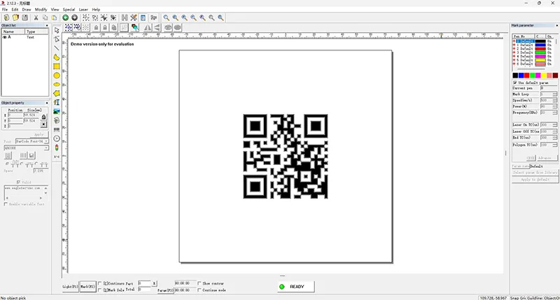screenshot of ezcad program with a qr code generated by it