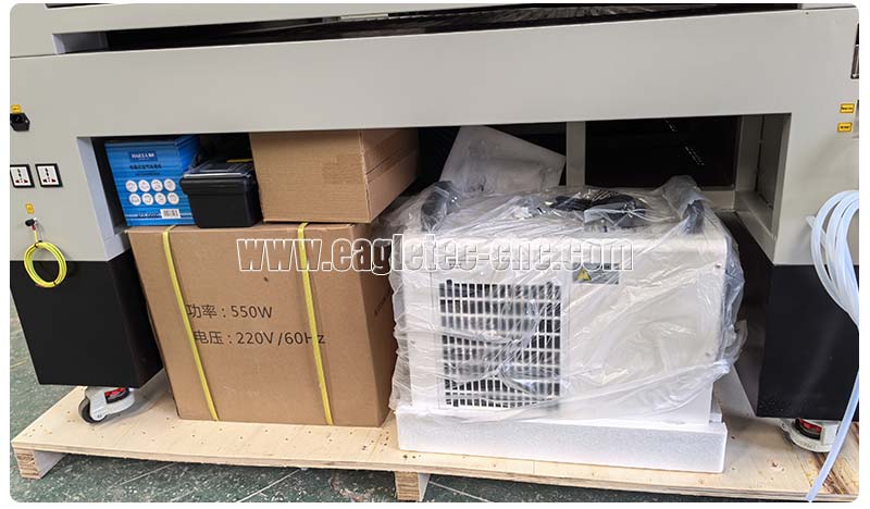 auxiliary devices placed in the 100w co2 laser engraver cutting machine crate