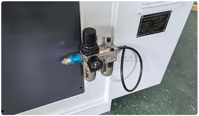 compressed-air inlet with integrated oil-water separator and pressure regulator on a sofa leg making machine compressed-air inlet with integrated oil-water separator and pressure regulator on a sofa leg making machine